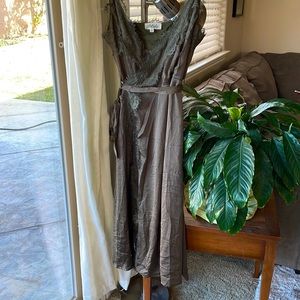 Olive satin Cami midi dress